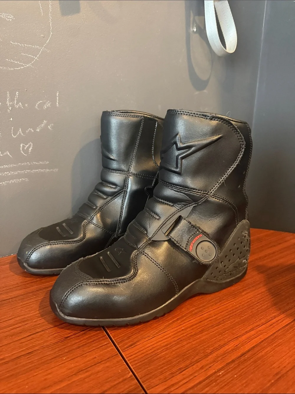 Alpinestars Black Riding Boots with Red Dial Accent
